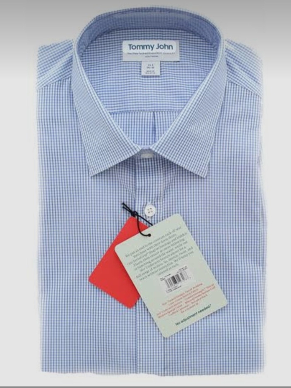 NWT Men's Tommy John Slim Fit Blue Stay Tucked  Micro-Check Dress Shirt 15.5